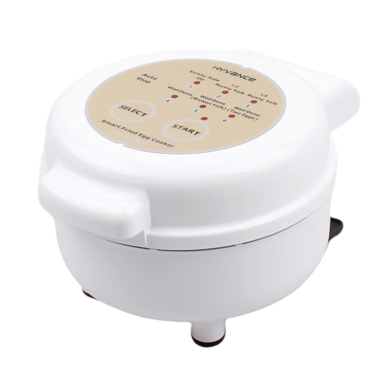 Hyvance Smart Fried Egg Cooker, Automatic Fried Egg Maker for 6 Features like Sunny Side Up, Over Easy, Fully Cooked & More. Auto Power Off, Alarm, Round Shape, Non Stick Coating PFAS FREE (White)