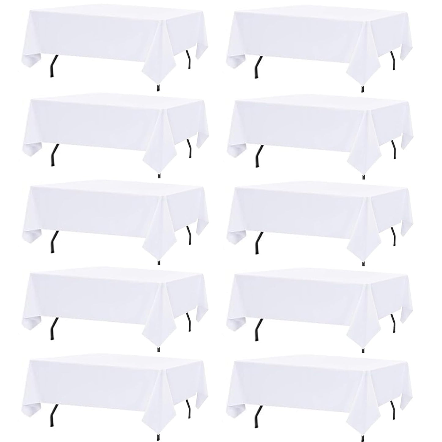 10 Pack White Table Cloth Rectangle Table Cloths for 8 Foot Rectangle Tables 60 X 126 Inch Washable Polyester Table Covers, Reusable & Wrinkle Resistant for Weddings, Parties, Events, and Everyday Use