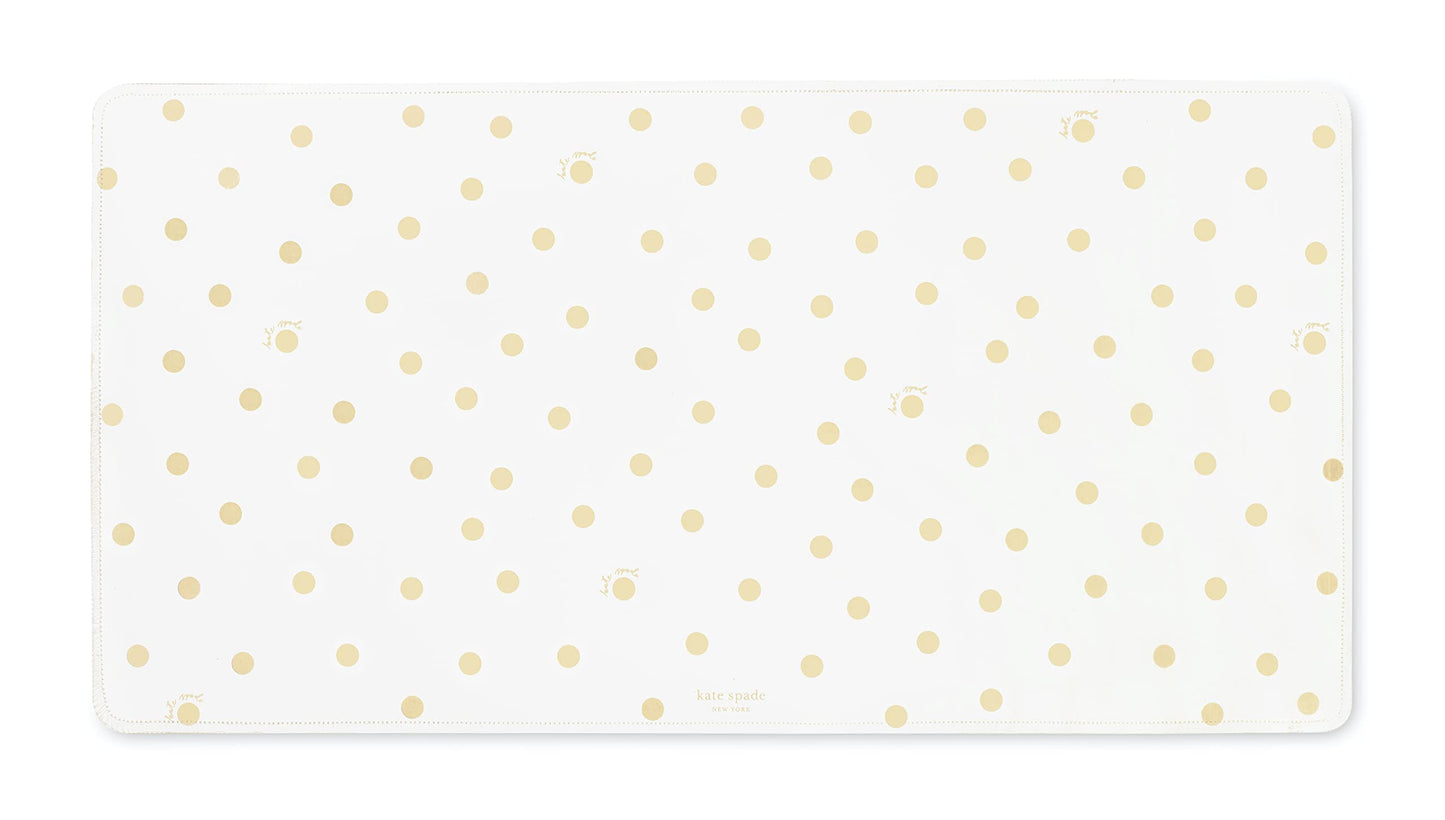 Kate Spade New York Decorative Desk Pad, Vegan Leather Keyboard and Mouse Pad for Desktop, Gold Dot with Script