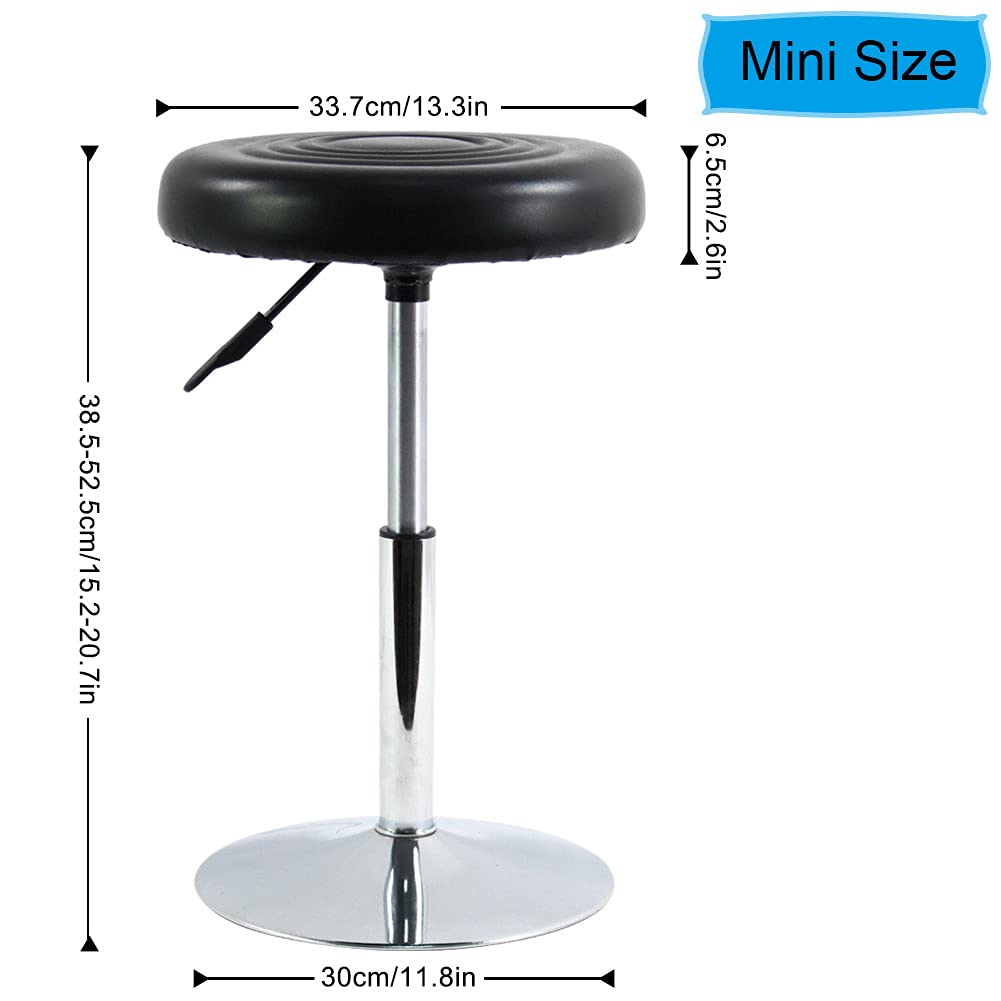 FURWOO Short Round PU Leather Chair - Height Adjustable Counter Stool With Step - Office and Vanity Seat - Small Black