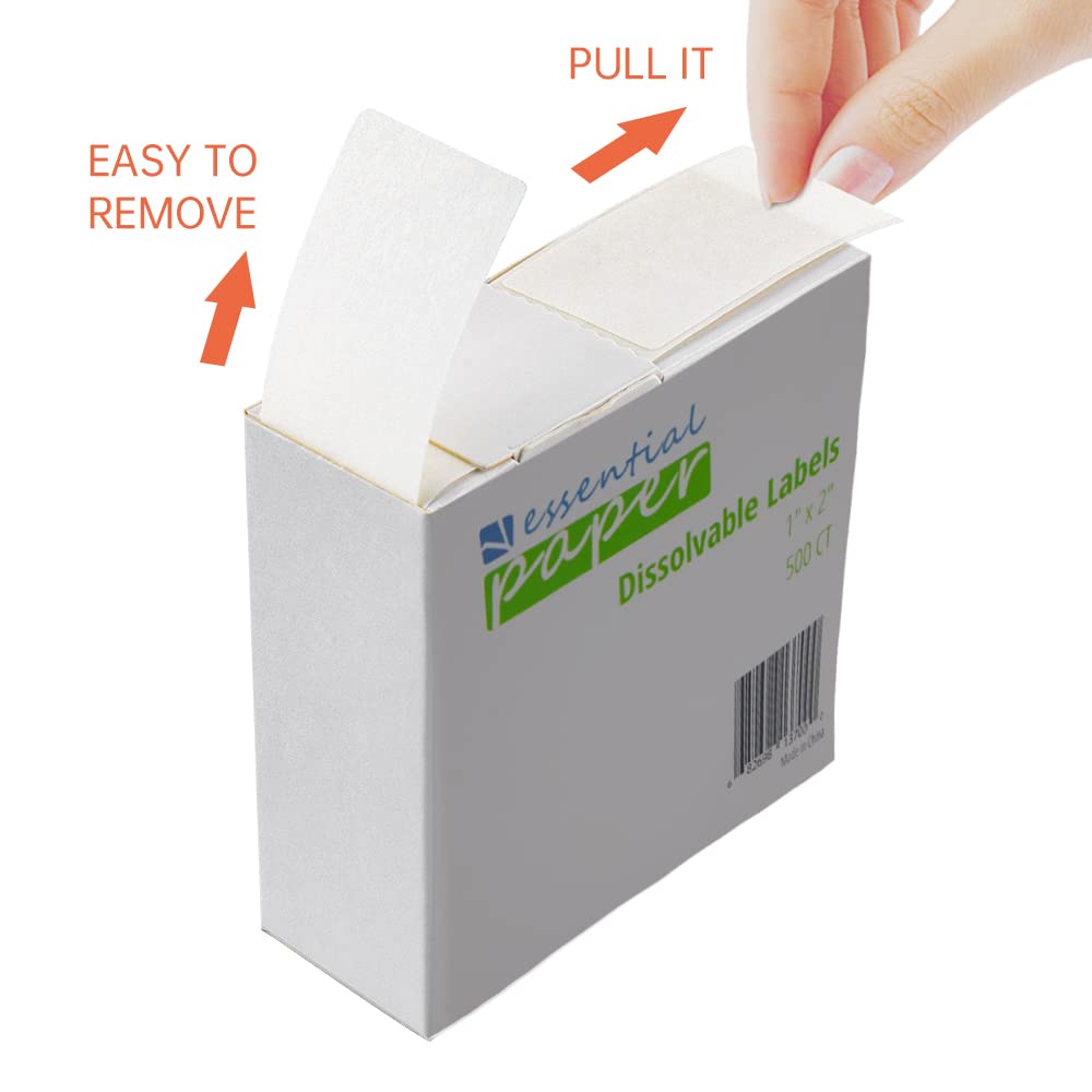 ESSENTIAL 2000 Dissolvable Food Labels, 1 x 2 Inch Blank White Dissolvable Canning Labels for Food Storage, Food Containers, Mason Jars, Freezer(4 Roll - 2000 Labels)