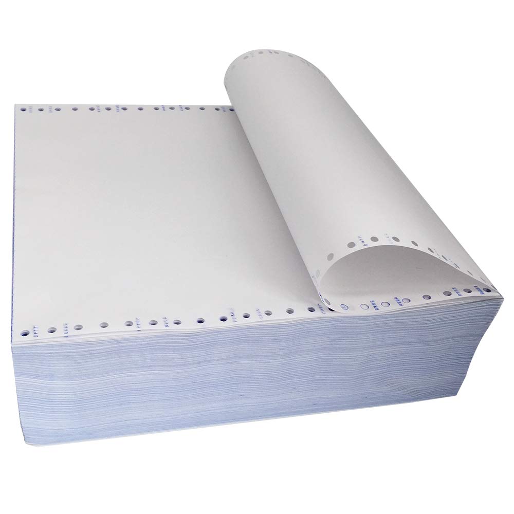 FirstZi Blank 9.5x11 Inches Continuous Feed Computer Paper Fanfold for Dot Matrix Printers, 1000 Count per Box, White 1 Part, Margin Perforated, Perfect for Receipts, Invoices, Bill List