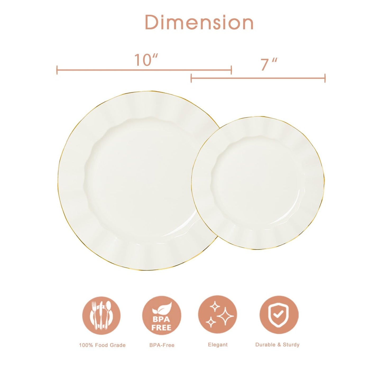 HIGH END 100 Pcs Ivory Wave Plastic Plates with Gold Trim, Fancy Disposable Plate Sets Include 50 Dinner & 50 Dessert Plastic Plates, Elegant Disposable Plate Set For Party, Thanksgiving (50 Guests)