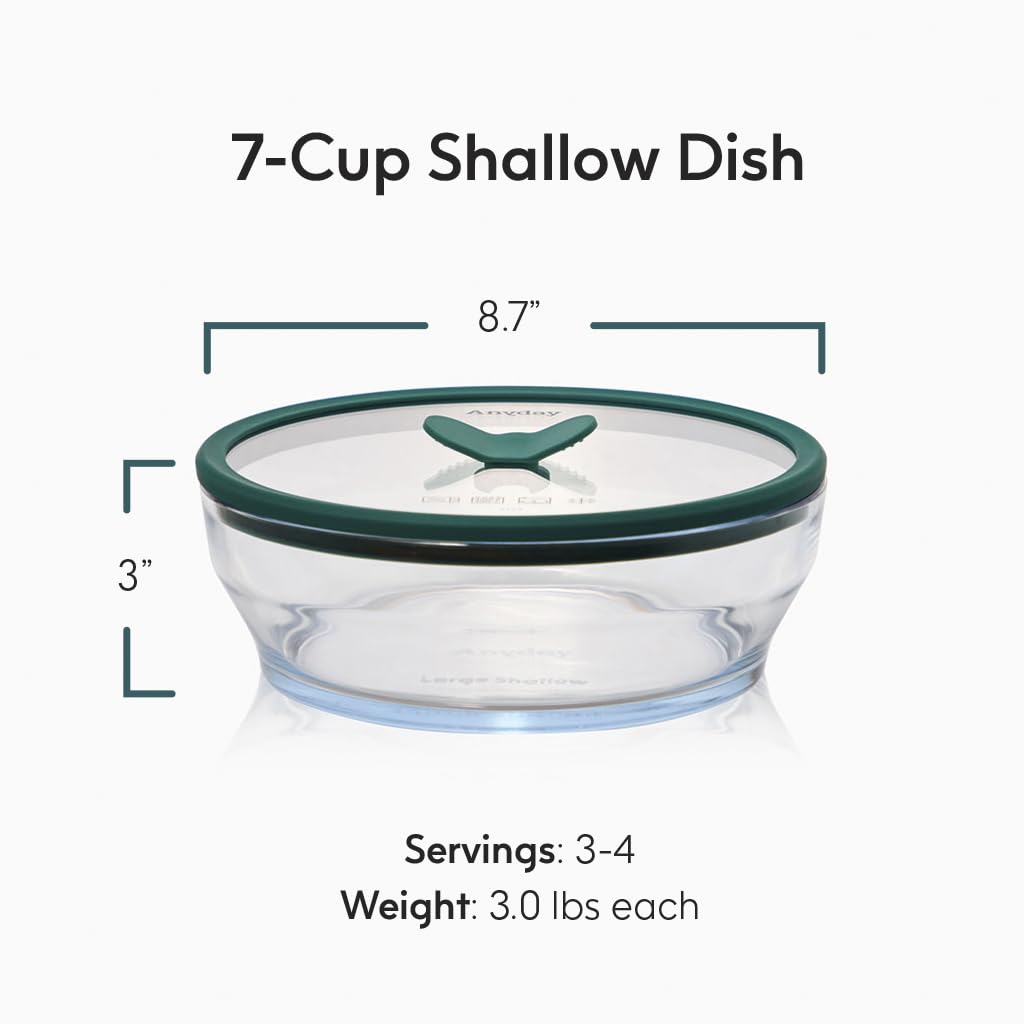 Anyday 7-Cup Glass Microwave Steamer for Vegetables – BPA-Free Glass Vegetable Steamer Bowl with Vented Lid, Healthy Microwave Cooking Container for Broccoli, Veggies, Meal Prep (Clear Kale)
