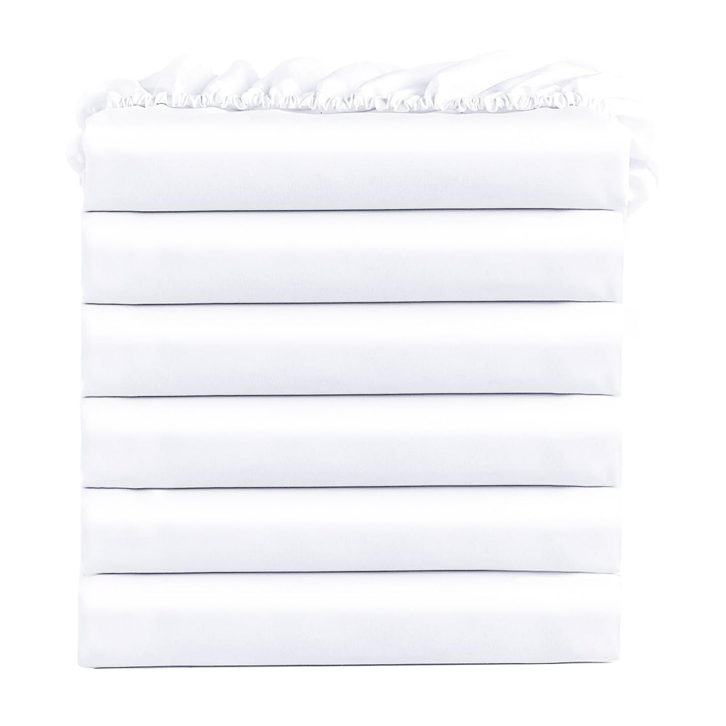 FreshCulture Queen Fitted Sheets, Bulk Pack of 6, Deep Pocket, Soft Microfiber Bottom Sheets for Home, Salons, Hotels, Queen Size Fitted Sheets Only (White)