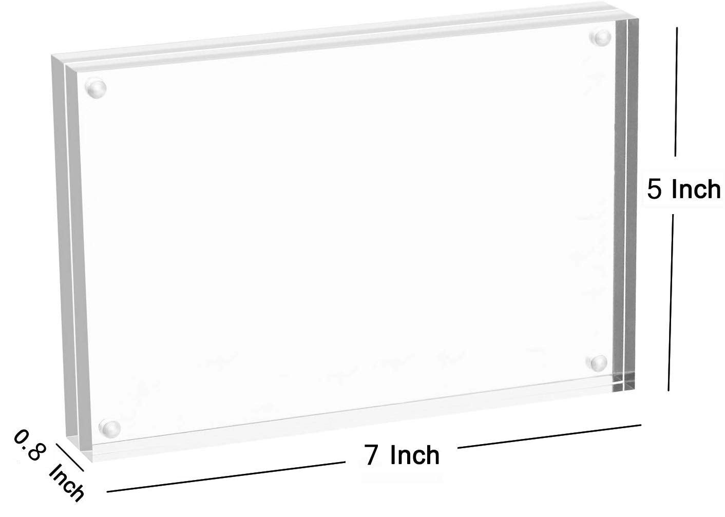 Meetu Acrylic Picture Frame 5x7,Clear Freestanding Double Sided 20mm Thickness Frameless Magnetic Photo Frames Desktop Display with Gift Box Package(5 Pack)
