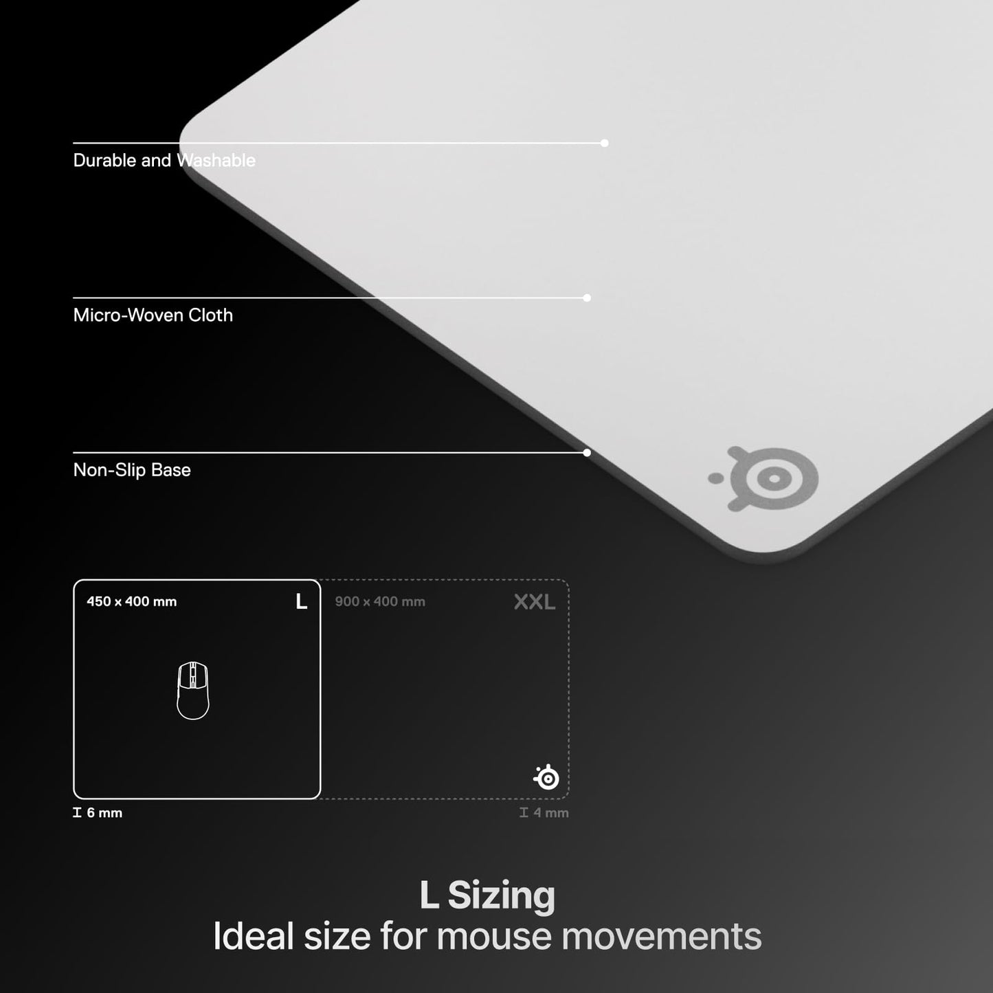 SteelSeries QcK Heavy Gaming Mousepad — Thicker, Non-Slip Silicone Rubber Base, Peak Tracking, Optimized for Gaming FPS, MOBAs, RTS, MMO — Large Size 450 mm x 400 mm x 6 mm — White