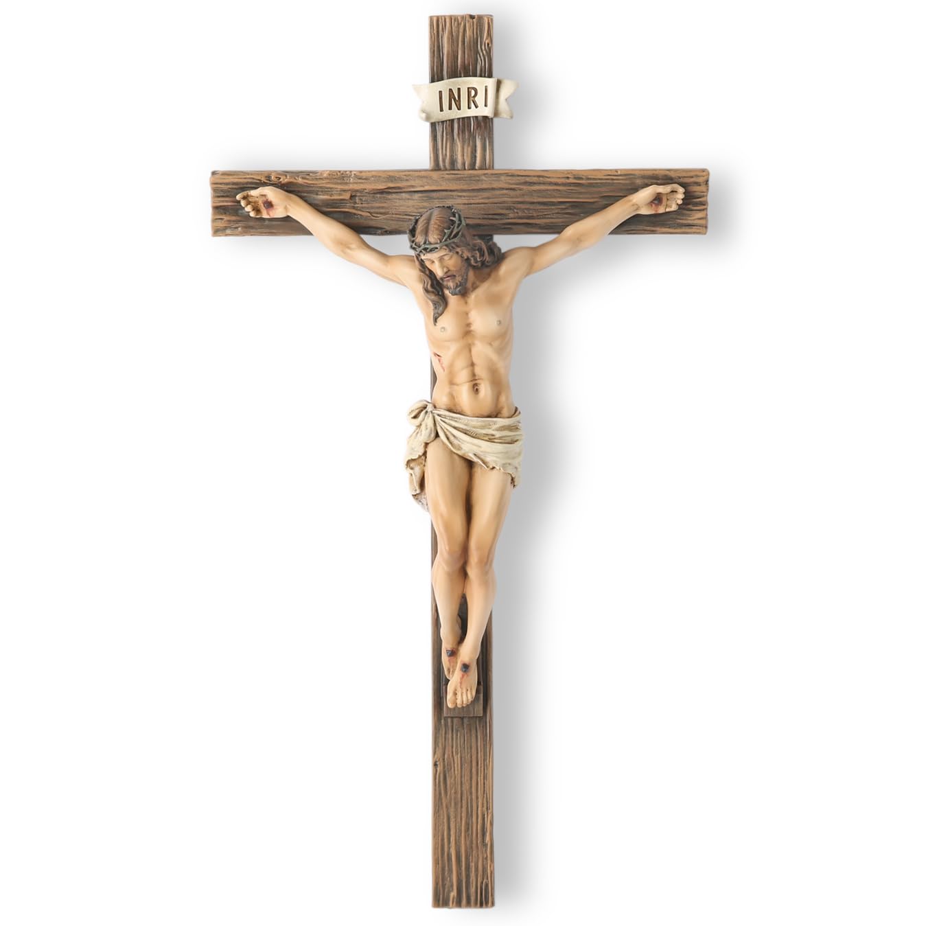 BC Catholic Crucifix Wall Cross, 14"H Jesus Christ Inspirational Home Décor, Religious Devout Gift, Renaissance Sculpture Handmade by Buildclassic