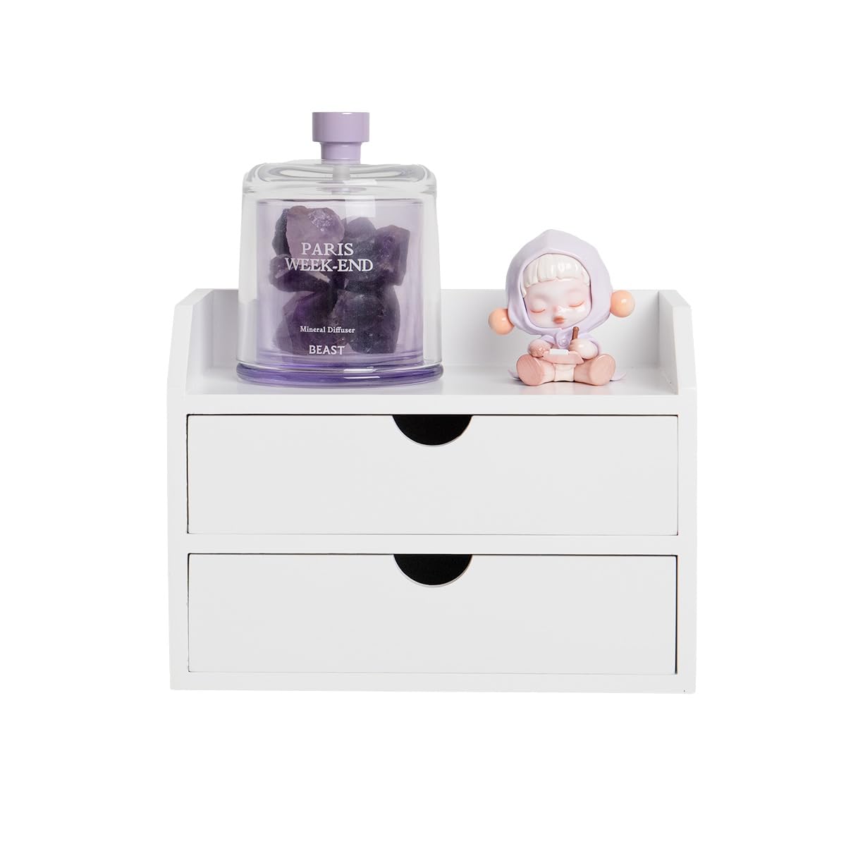 ZGZD Wooden Organizer Mini Desk Drawer Tabletop Office Supplies Desk Accessories for Office or Home White (2 Drawers)