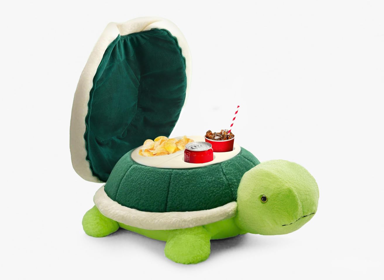 Couch Cup Holder Pillow Tray & Caddy,Headrest and Giant Turtle Stuffed Animal-For Sofa, Bed, Car，Camping, Double Smooth zippers for the shell, soft plush.Spill-Proof Machine Washable tray (23inches）