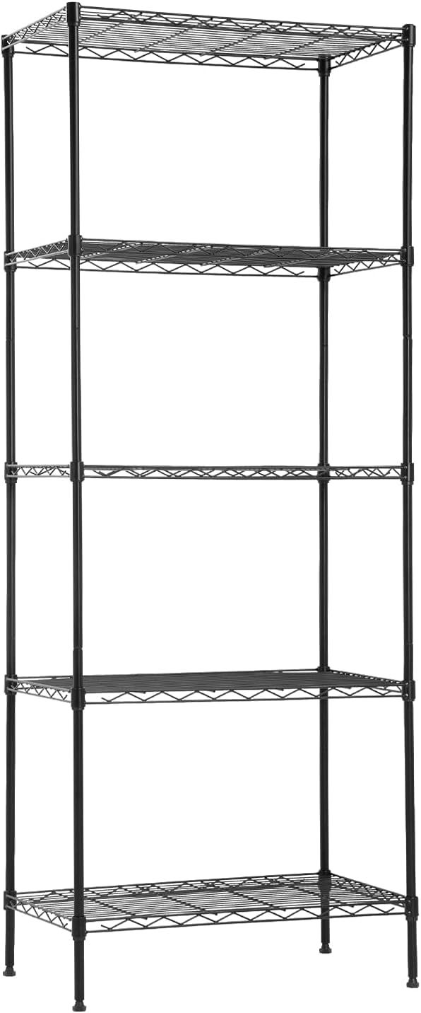 14" D×24" W×60" H Wire Shelving Unit Metal Commercial Shelf with 5 Tier Layer Rack Strong Steel for Restaurant Garage Pantry Kitchen Garage，Black
