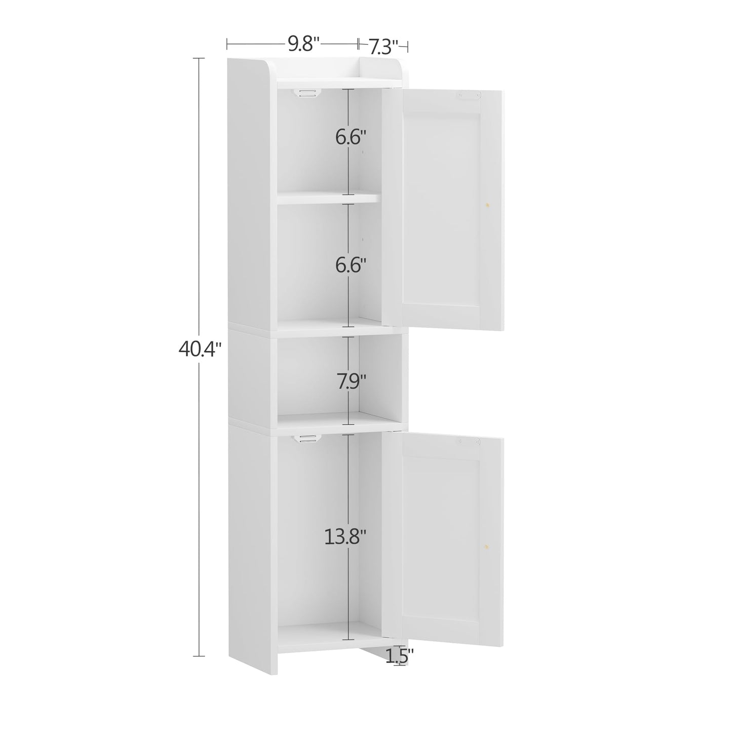 GLANZALANT Bathroom Cabinet with 2 Doors, 7.3 x 9.8 x 40.4 Inches, Small Freestanding Storage Cabinet with Adjustable Shelf, Floor Cabinet for Small Spaces, Bathroom, Entrances, Kitchen, White