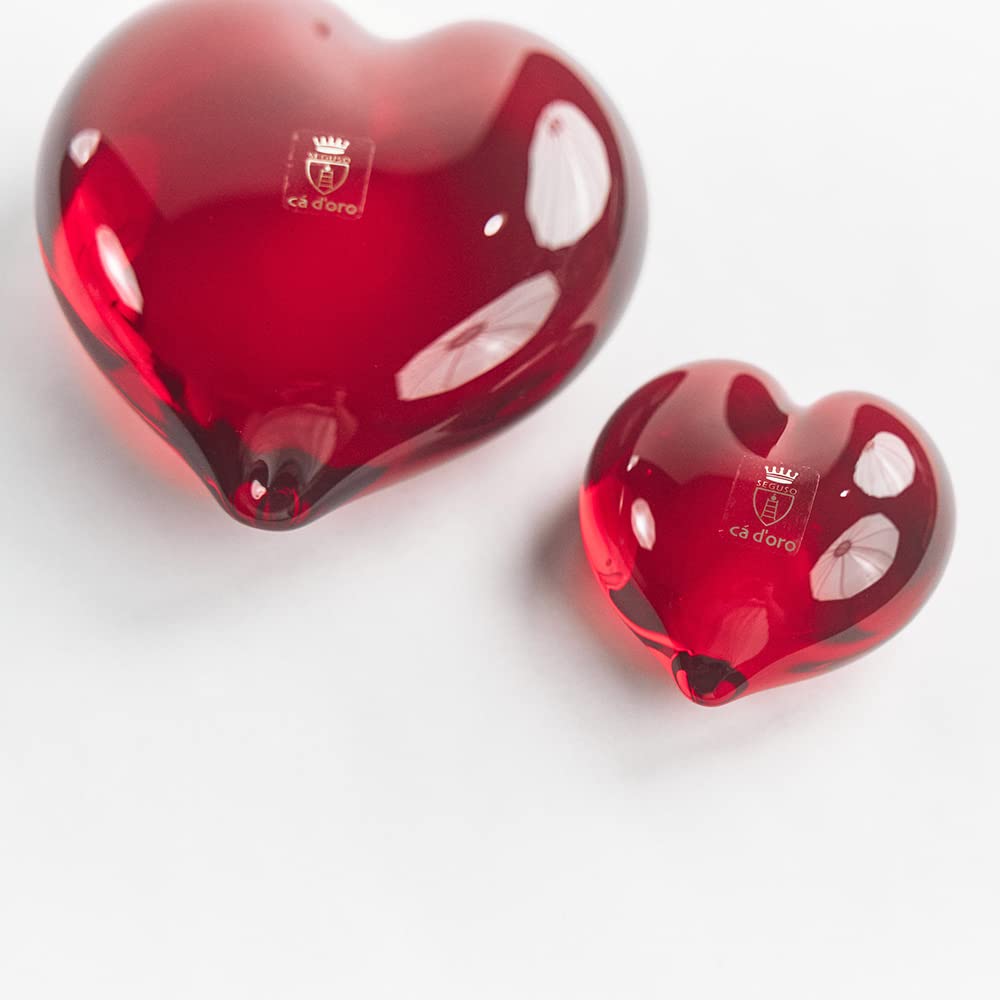 Ca D Oro Mother’s Day Small Red Glass Heart Paperweight – Hand Blown Murano-Style Glass Heart Ornament, Handmade Art Gift for Mom, Home Decor, Expressing Love for Mothers