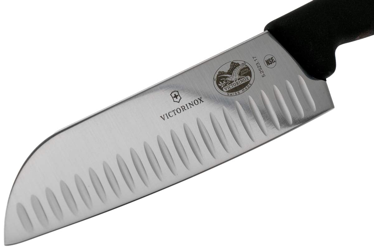 Victorinox Fibrox 7 In. Santoku Knife, Granton Blade, Black