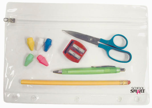 School Smart Zippered Ring Binder Pouches, 7 x 10 Inches, Clear and White Vinyl, Pack of 24