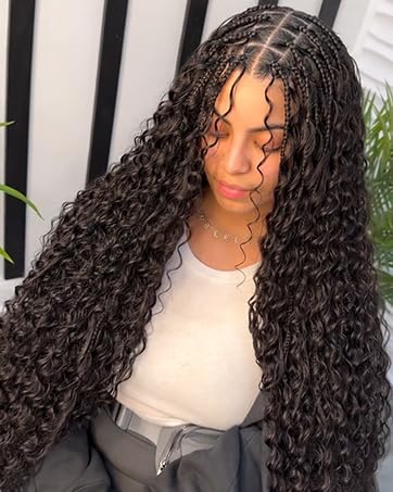 100 Percent Human Braiding Hair for Boho Braids - 24 Inch Curly Human Hair, 2 Bundles, 100g, Deep Wave, Knotless Braids (1B, 24inch)
