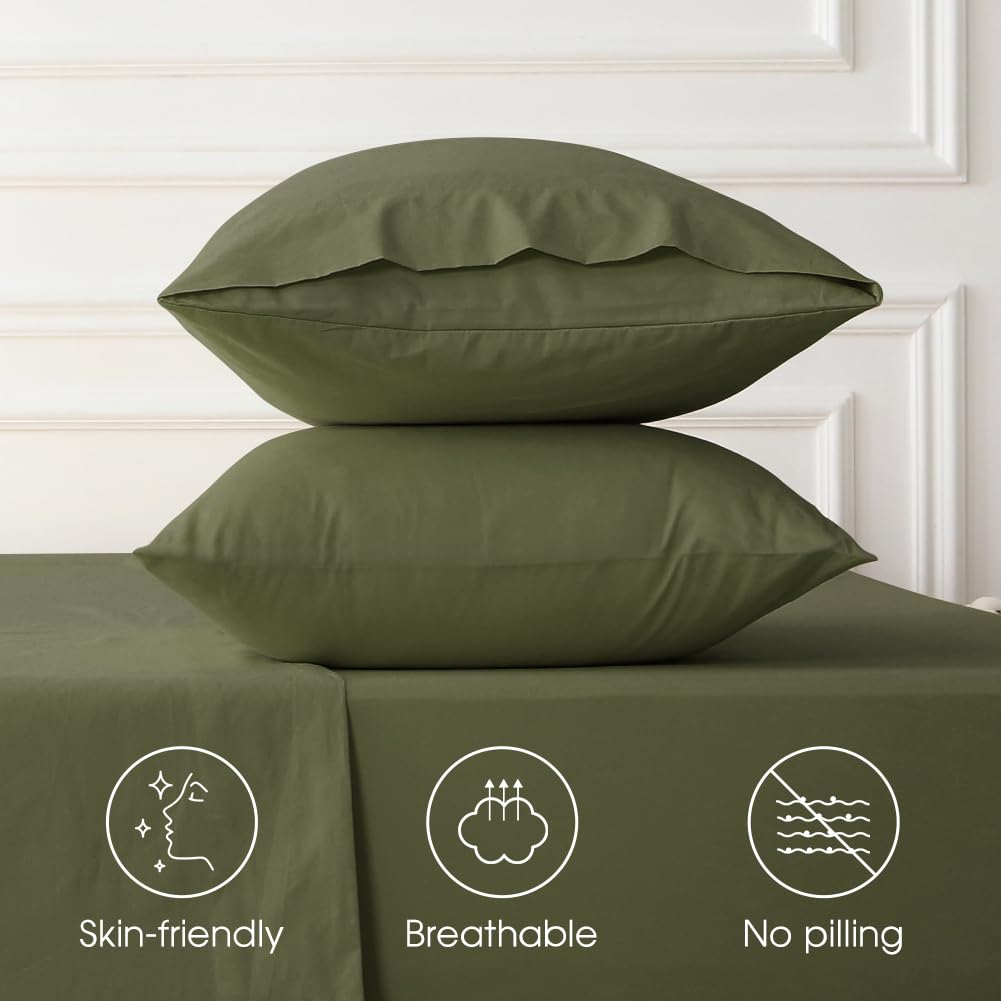 HYPREST Deep Pocket Queen Sheet Sets Fits 18"-24" in Deep Mattress -100% Cotton Queen Sheet Set,Green Hotel Luxury Soft Cooling Sheet Sets for Queen Bed