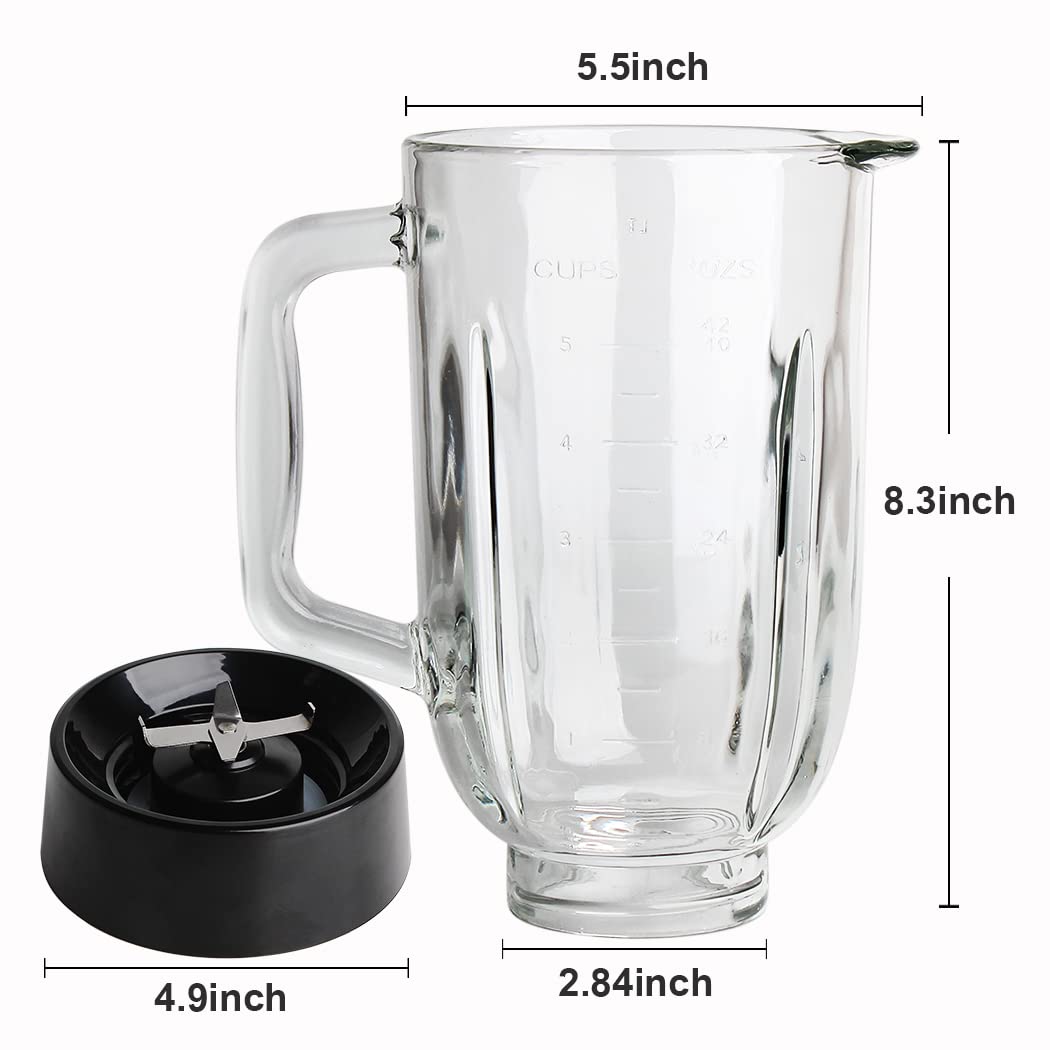 Anbige Replacement Parts 5-Cups Glass Jar with blade and collar,Compatible with Black&Decker Blender BL1110BG/ BL1120BG/ BL1130SG/ BL1220GG/ BL1210RG/ BL1230SG/ BL1820SGM