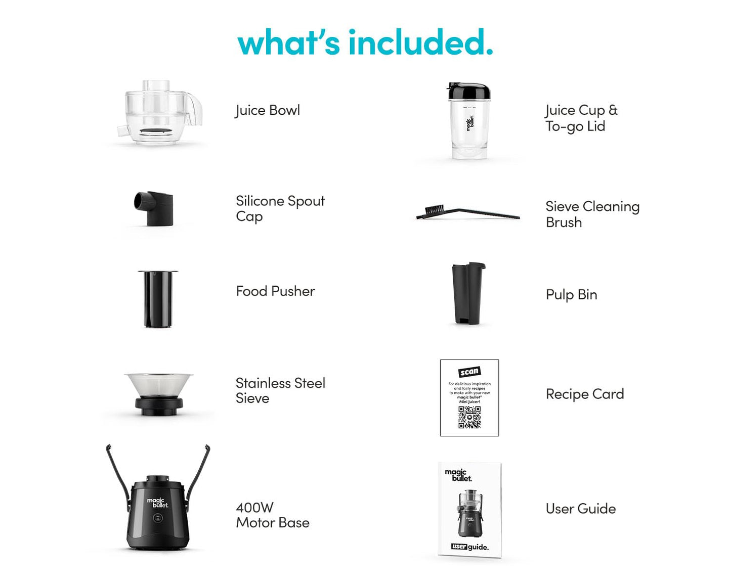 magic bullet Mini Juicer, Countertop Space-Saving, 2" Feed Chute for Fruits and Vegetables, 400W, 16oz Cup, Compact Design, Black, MBJ50100AK