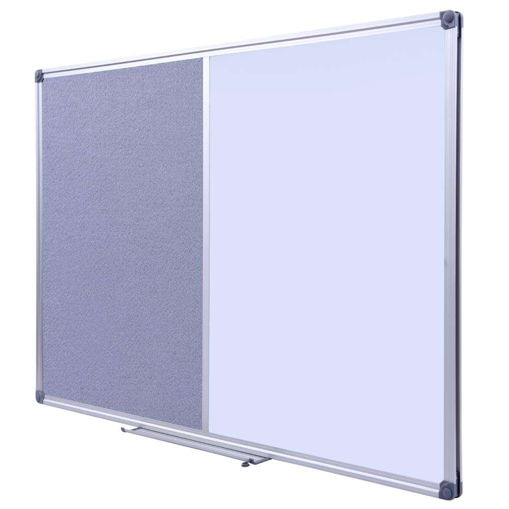 DexBoard 36 x24 inch Cork & Dry Erase Combo Board - Magnetic Whiteboard & Grey Bulletin Board for Office, Home, Classroom | Wall-Mountable with Aluminum Frame & Pen Tray