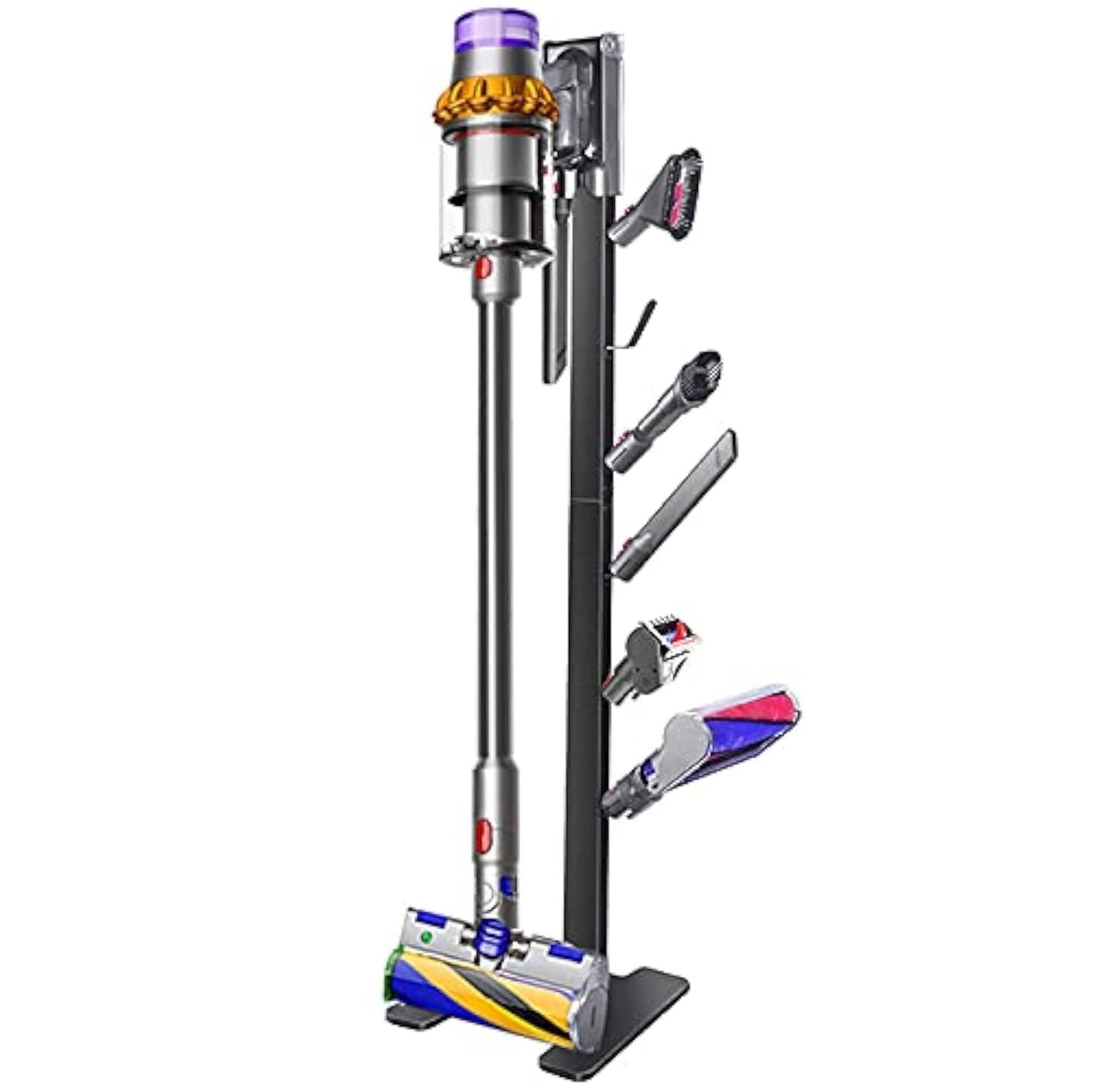 XIGOO Heavy-Duty Dyson Vacuum Stand for Gen5detect V15 V12 V11 V10 V8 V7 V6, Freestanding Vacuum Stand for Dyson Cordless Vacuum, Metal Docking Station with 6 Hooks, No-Drill Organizer, Black