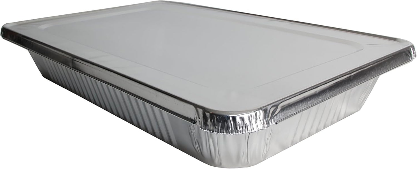 EHOMEA2Z Aluminum Pans With Lids, Large Full Size 21x13x3 Disposable Foil Pans, Heavy Duty Roasting, Baking, Broiling, Catering & Chafing Pans (15, Full-Size w/Lids)