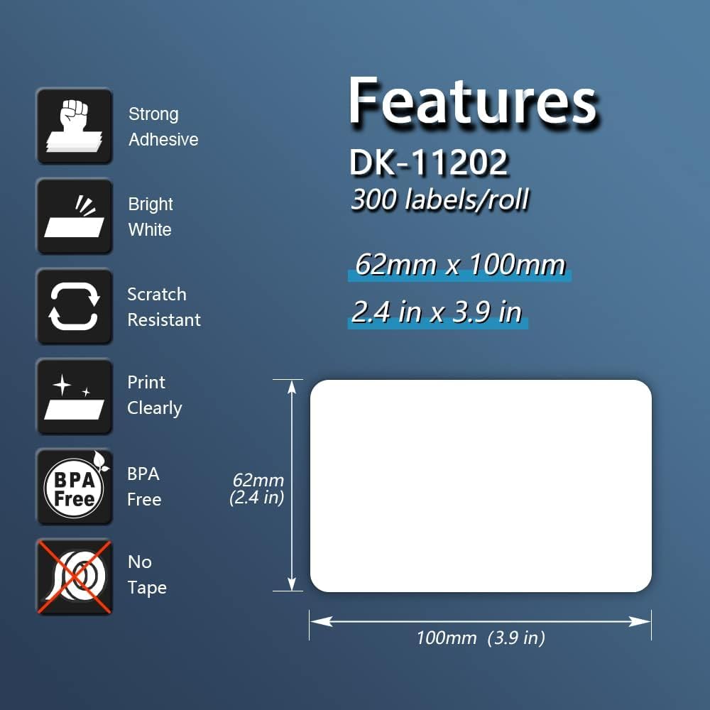 BETCKEY - Compatible Shipping Labels Replacement for Brother DK-1202 (2.4" x 3.9"), Use with Brother QL Label Printers [10 Rolls + 2 Reusable Cartridges]