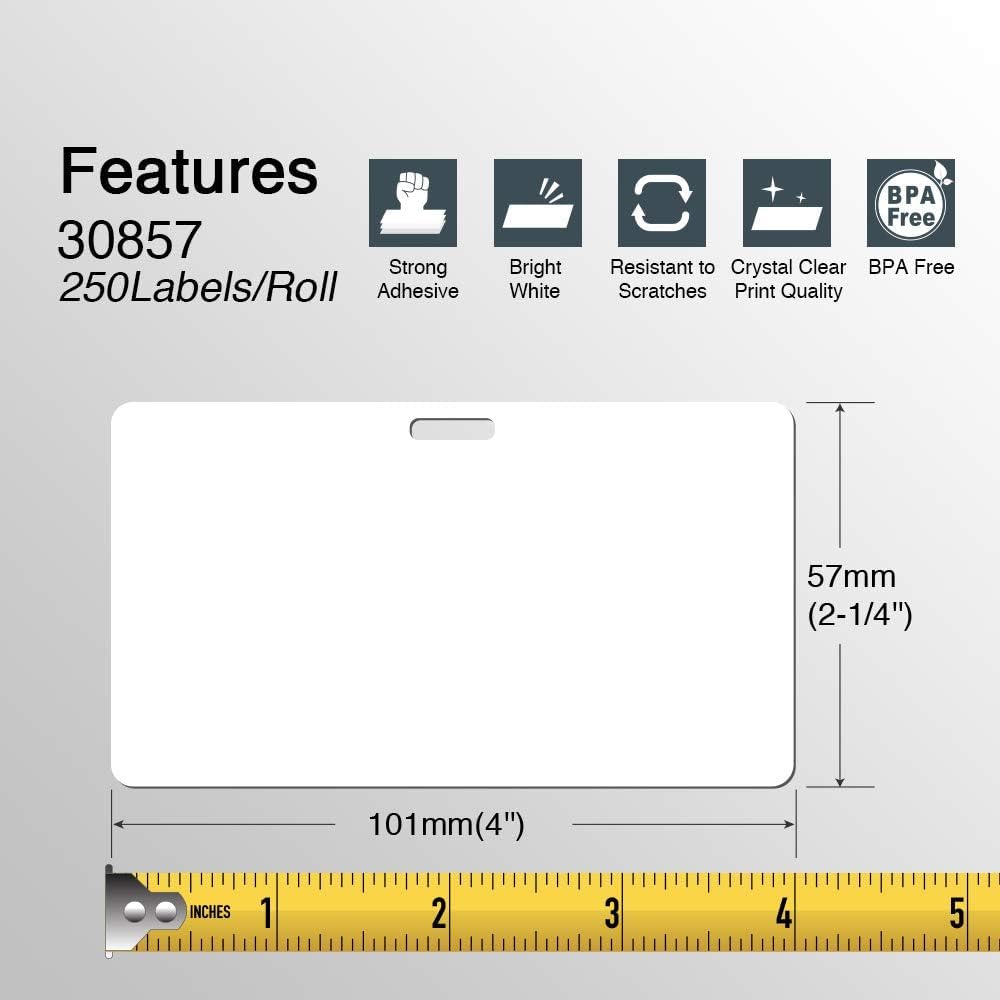 BETCKEY - Compatible DYMO 30857 (2-1/4" x 4") Visitor Name Tag Badge Labels, Perforated, Compatible with DYMO Labelwriter 450, 4XL, NOT FIT 550 & 5XL [20 Rolls/5000 Labels]