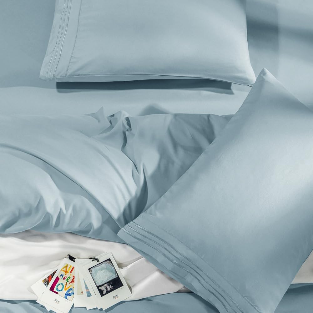 SONORO KATE Bed Sheet Set Super Soft Microfiber 1800 Series Luxury Egyptian Sheets Fit 18-24 Inch Deep Pocket Mattress Wrinkle-6 Piece (Spa Blue, Queen)