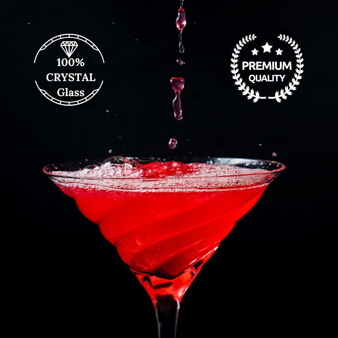Vortex Martini Glasses Set of 2 – Premium Crystal Cocktail Glasses with Vortex Spiral Design, 8 oz Elegant Barware, Gift-Boxed for Mixologists & Cocktail Enthusiasts