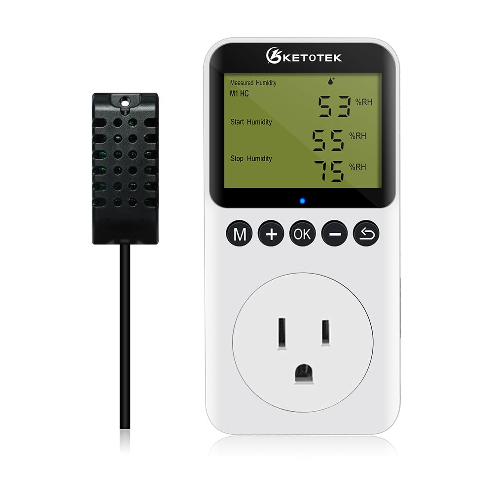 Digital Humidity Controller Outlet Plug 120v 15A Humidistat Countdown Control Switch for Greenhouse Reptile Bathroom Vent Fan Humidifier Dehumidifier