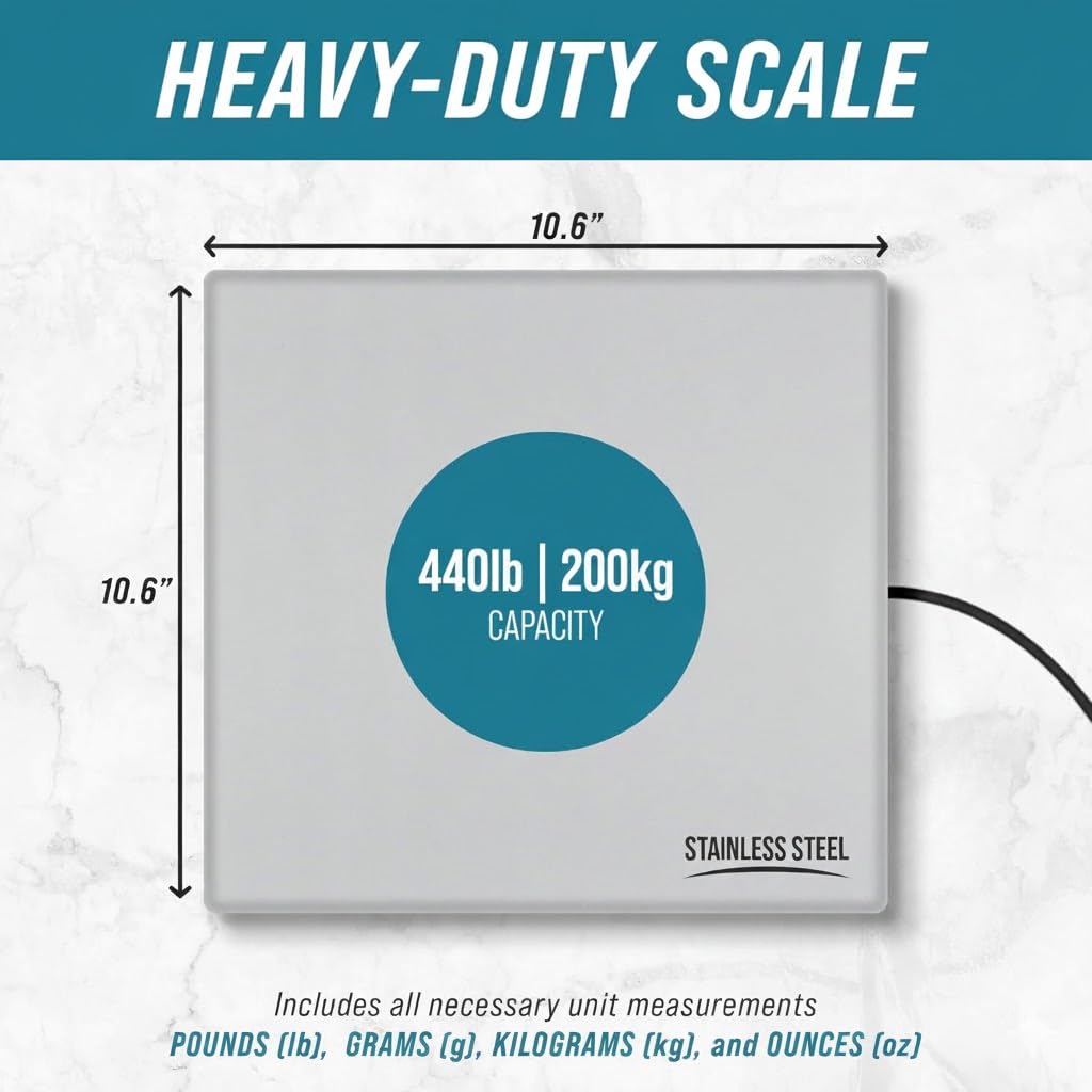 Smart Weigh Digital Postal Shipping Scale, Heavy Duty, 440 lb Capacity, 6 oz Readability, Hold & Tare Function, Stainless Steel Platform