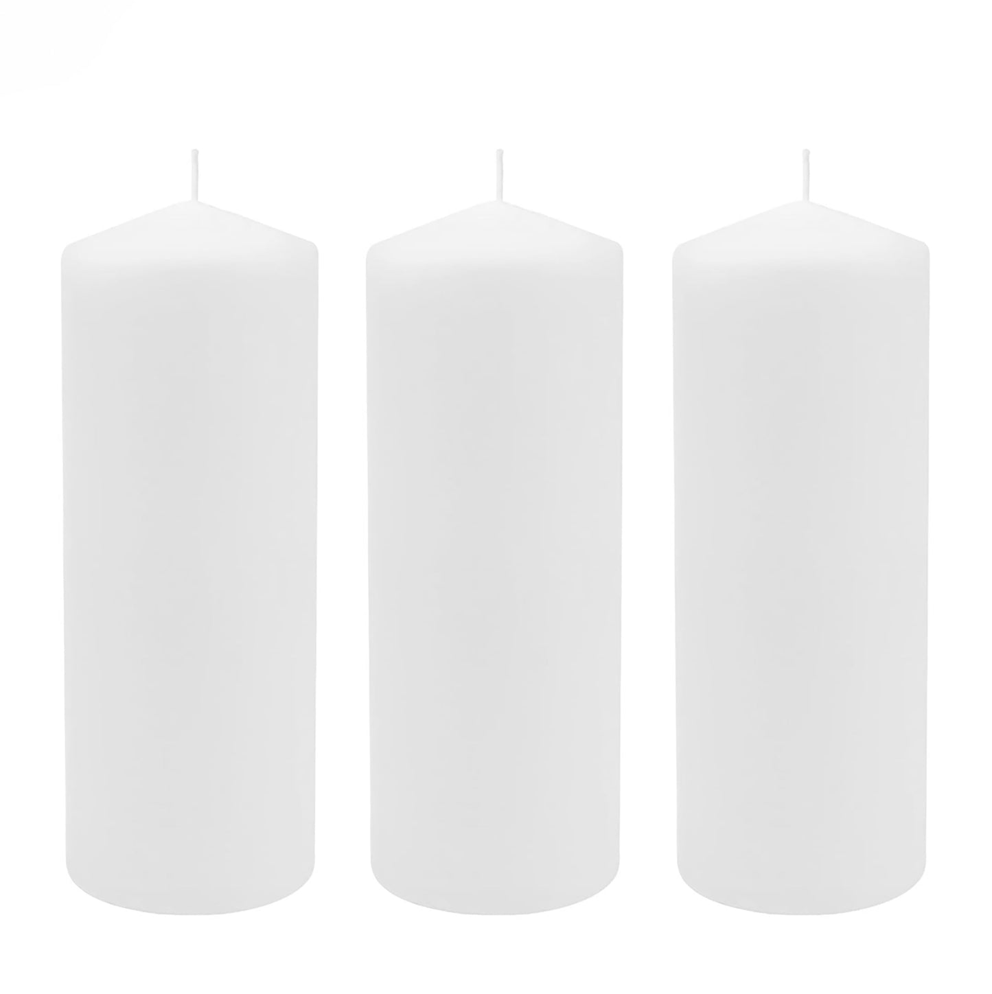 Stonebriar 3 Pack Tall 3 x 8 Inch 80 Hour Long Burning Unscented White Wax Pillar Candles