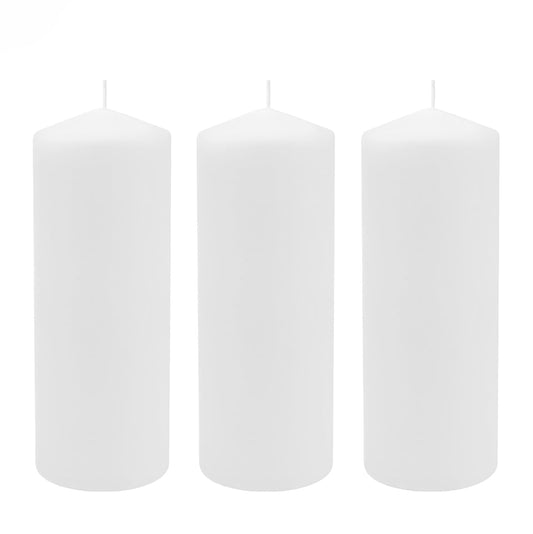 Stonebriar 3 Pack Tall 3 x 8 Inch 80 Hour Long Burning Unscented White Wax Pillar Candles
