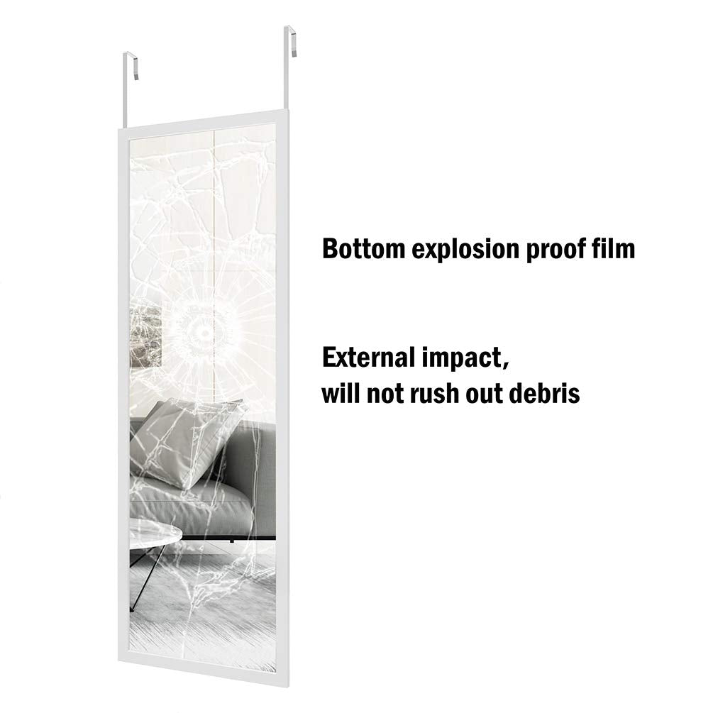 whitebeach 48" x 16" Over The Door Full Length Mirror Wall Mounted Hanging with 2 Metal Hangers for Bedroom Living Room Bathroom White