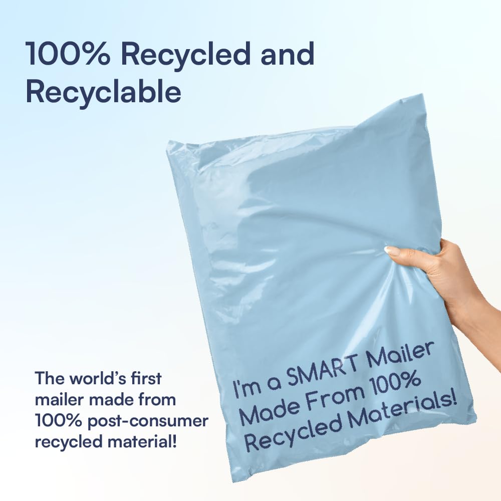 100 Count, 10x13 inch 100% Recycled Poly Mailers Eco Friendly Packaging Envelopes Supplies Mailing Bags 2.5 Mil Thick - SMART Mailer