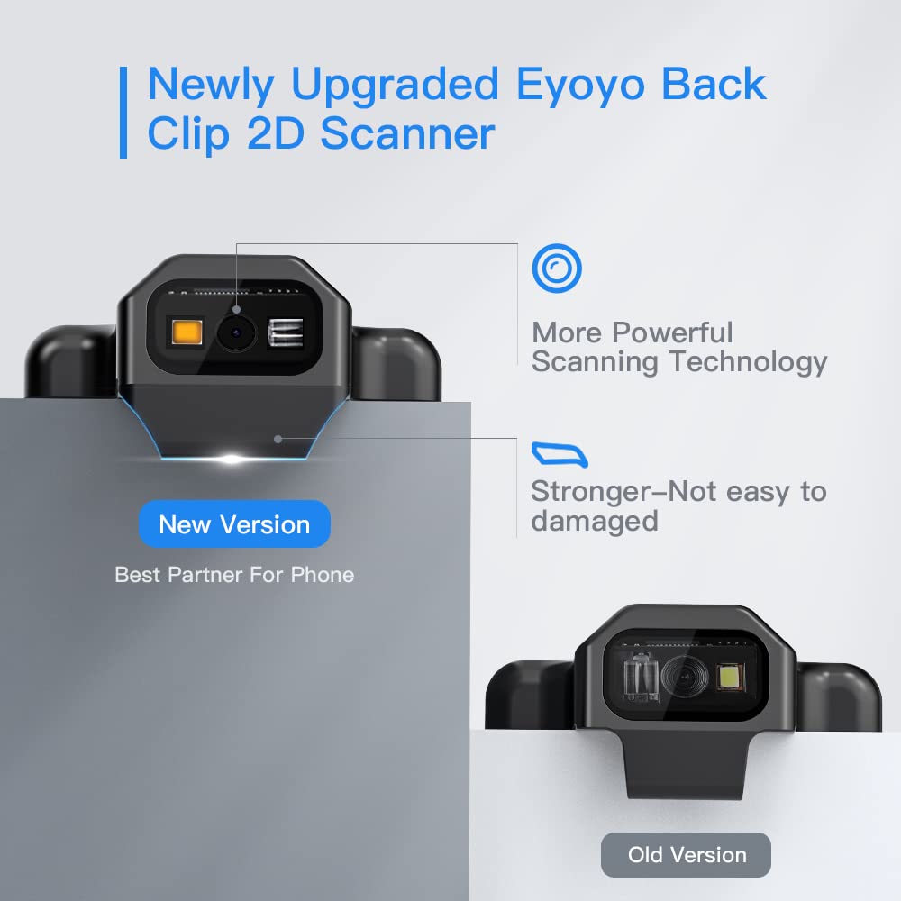 Eyoyo Upgraded QR Code Scanner Bluetooth Android Barcode Scanner, Portable Back Clip Wireless 1D 2D UPC ISBN Inventory Barcode Reader PDF417 Data Matrix Code Compatible with iPhone, Android Phone