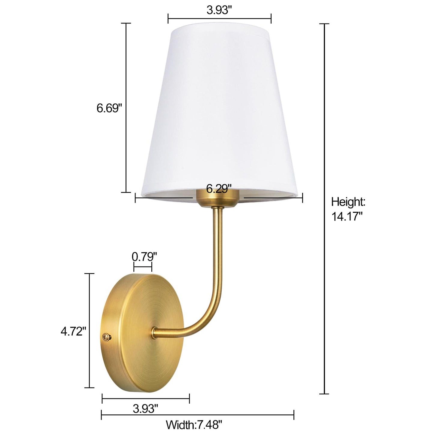 LEECOORA Antique Brass Hardwired Wall Sconce Set of 2 - Gold Finish with White Fabric Shades，Bedroom Lighting, Living Room, Farmhouse, Fireplace, Hallway, Bedside Lamp,Bathroom Wall Lights
