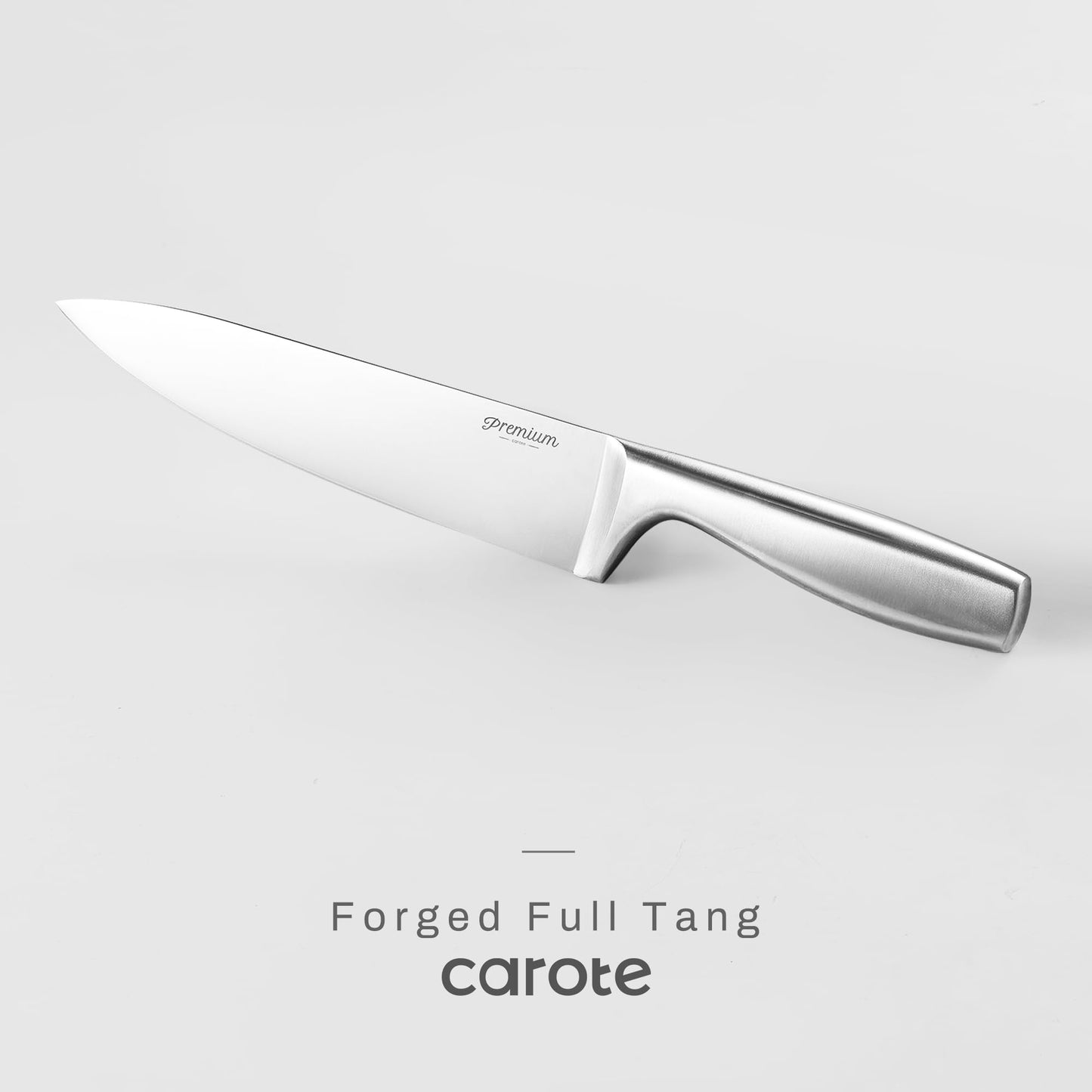 CAROTE 12-Piece Knife Set, All-Stainless Steel Knife Block Set, Kitchen Knives with Wooden Block, Razor-Sharp and Ergonomic, Easy Cleaning