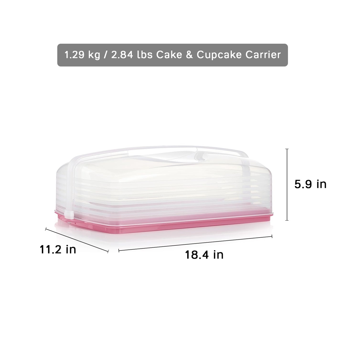 Tupperware, Rectangular Cake and Cupcake Carrier in Pink, Holds 18 Cupcakes