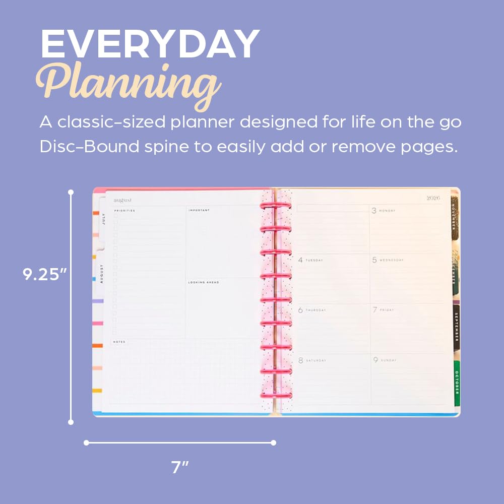 Happy Planner Peanuts Disc-Bound 12-Month Academic Planner, July 2026–June 2027 Planner, 12 Dividers, Classic Size, 7" x 9.25", Dashboard Layout