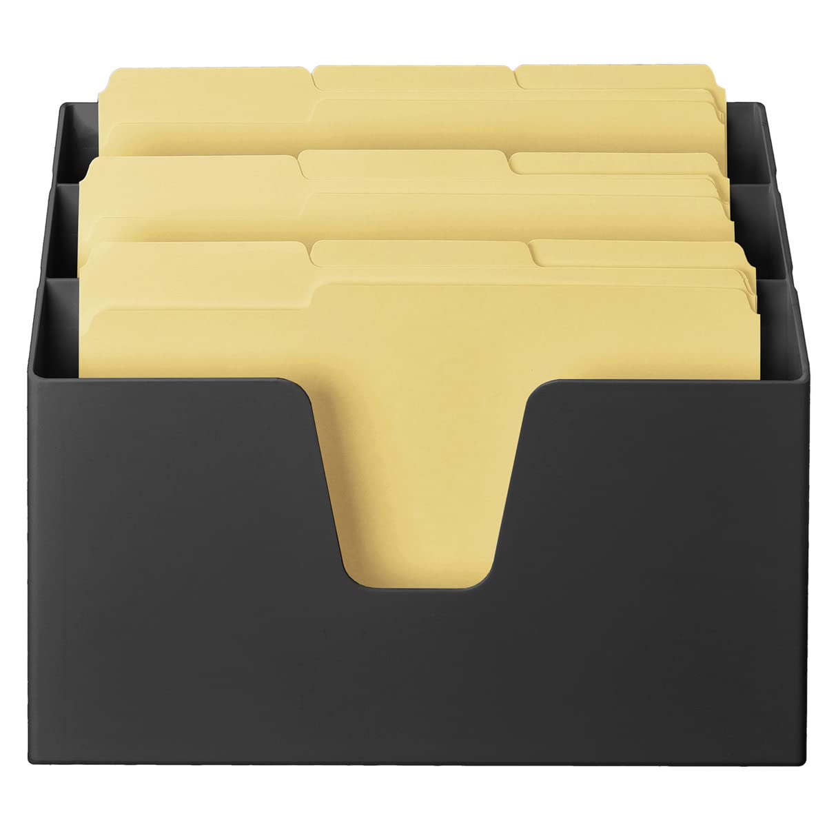 Acrimet Horizontal Triple File Folder Holder Organizer, Open-Top Desktop Document Sorter for Letter Size Papers & Folders, Includes 9 Manila Folders, Plastic Black