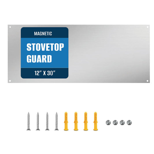 12" By 30" Stainless Steel Stove Backsplash, Reversible Ultra Flat Splatter Guard Range Hood Backsplash, Easy Clean Wall Shield Magnetic Metal Panel