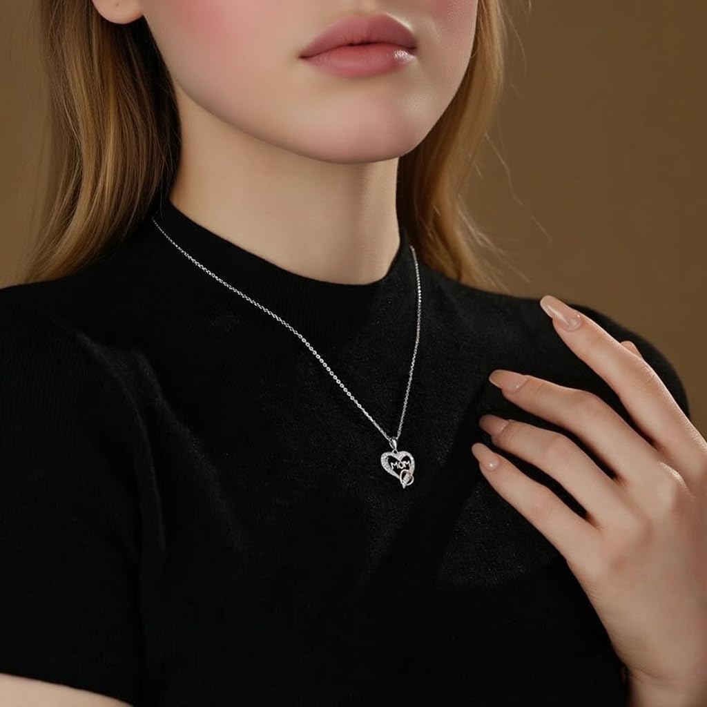 ADDWel Gifts for Mom Birthday - Real Preserved Rose Gift with 925 Sterling Silver Mom Necklace and Cute Teddy Bear, Timeless Elegant Gift from Husband Son or Daughter, Unique Moms