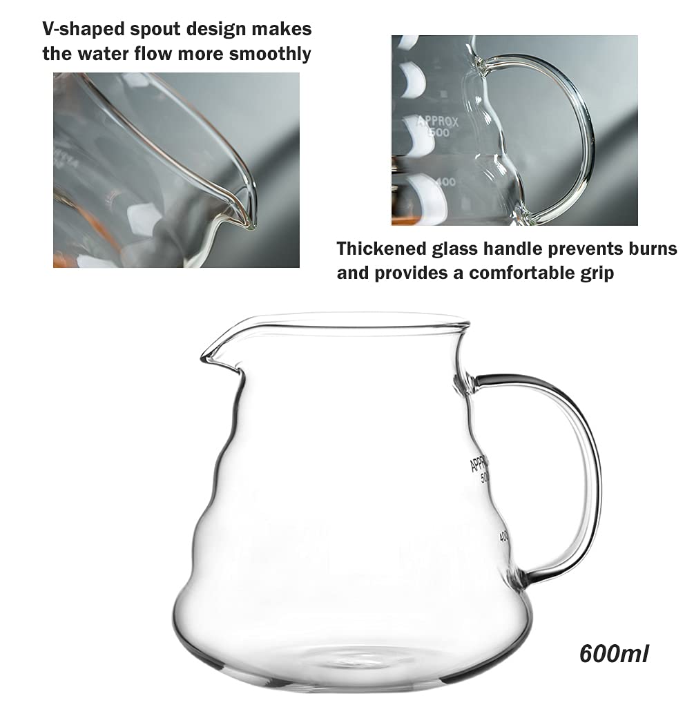 Pour Over Coffee Maker Set – Includes Glass Coffee Dripper, Metal Dripper Stand, Heat Resistance 600ml Coffee Server and 40 Count Paper Coffee Filters, 4 in 1 Set for Home or Office (Black Set)