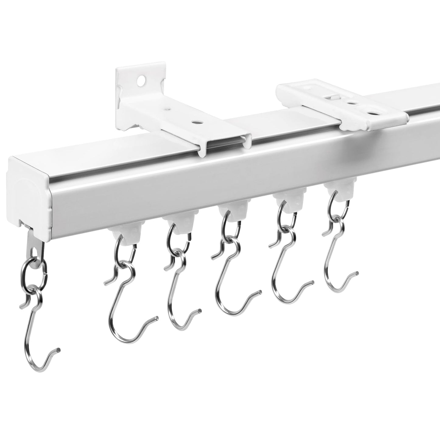 Aluminum 9 ft–12 ft Ceiling Curtain Track Set with 3 Types of Hooks, Adjustable Ceiling/Wall Mount Room Divider Curtain Rail System for Living Room, Bedroom, White