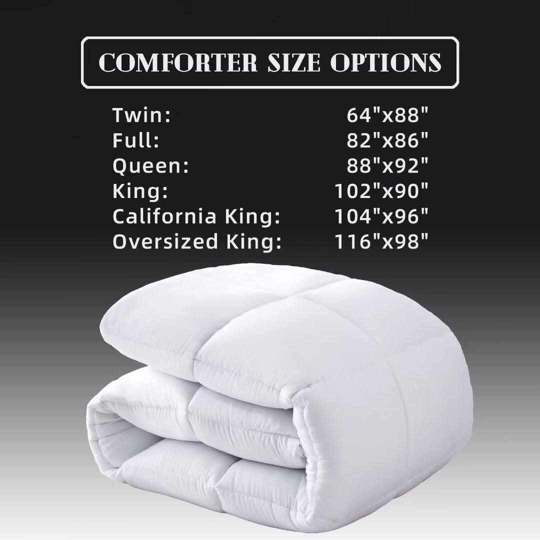 DOWNCOOL Comforters Oversize King Size, White All Season Duvet, Lightweight Quilt, Down Alternative Hotel Comforter with Corner Tabs (White, Oversize King 116x98 Inches)