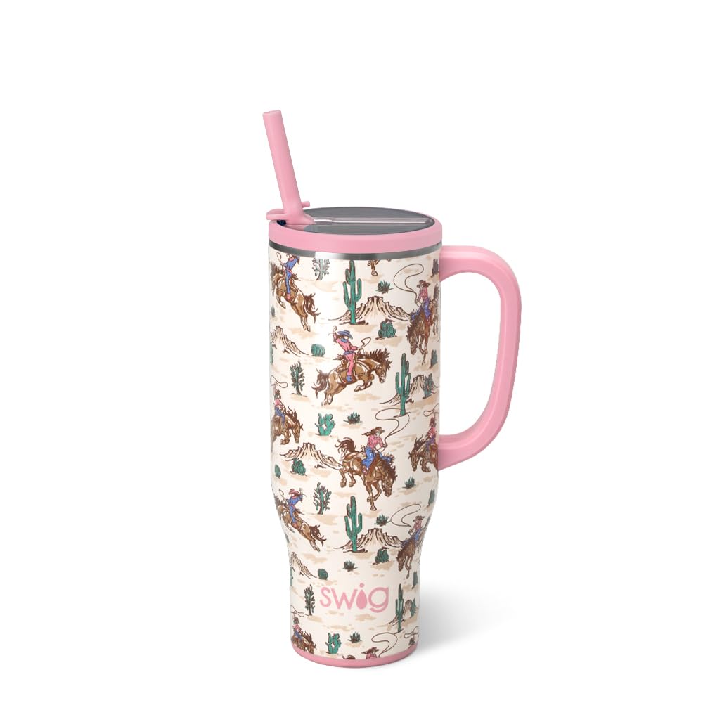 Swig Life 30oz Mega Mug, 30oz Tumbler with Handle and Straw, Large Insulated Tumblers, Cup Holder Friendly Travel Mug, Stainless Steel 30 oz Tumbler, Reusable Insulated Water Bottle (Giddy Up)