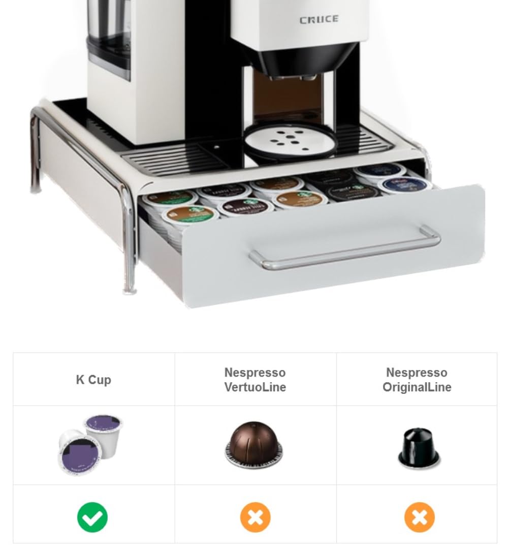 K Cup Holder Drawer, Compatible with K-Cups, 30 Pods Capacity, K Pod Drawer Organizer for Countertop, Coffee Machine Base, Easy Installation (White)