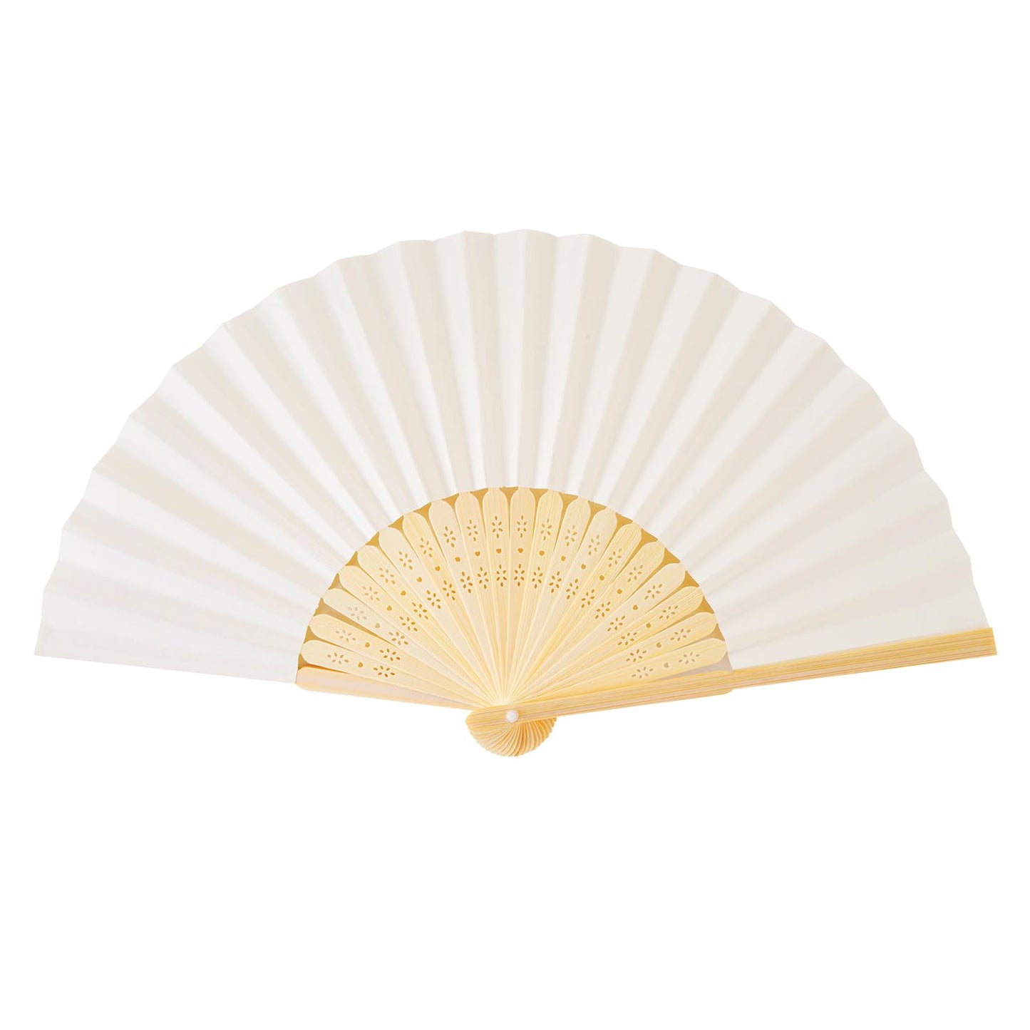 Sepwedd 50pcs Cream-Coloured Paper Hand Fan Bamboo Folding, Handheld Paper Fan for Wedding Party and Home Decoration